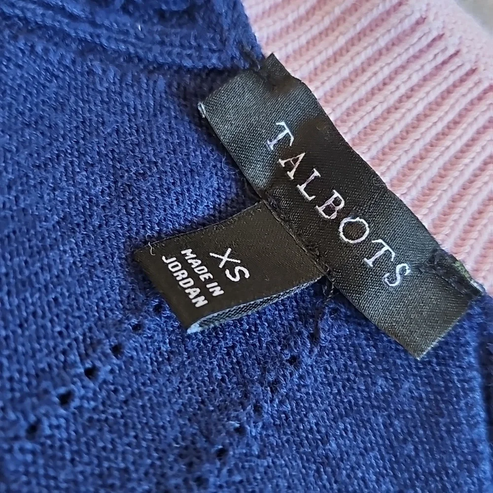 Talbots Navy and Pink Women's Cotton‎ Cardigan Sweater XS Preowned - Picture 8 of 9